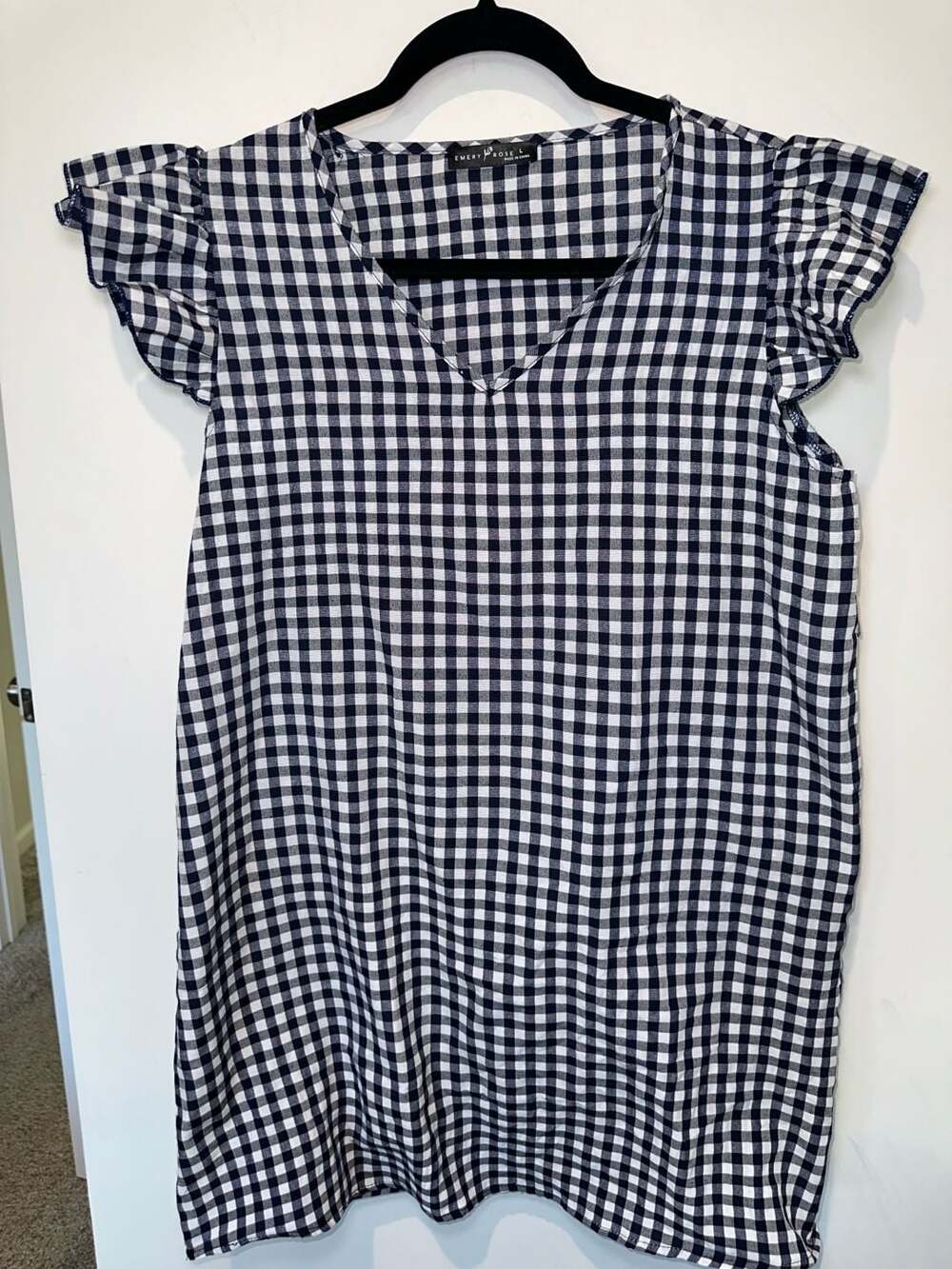 EMERY ROSE Black and White Gingham Ruffle Sleeve Tunic Dress Size L